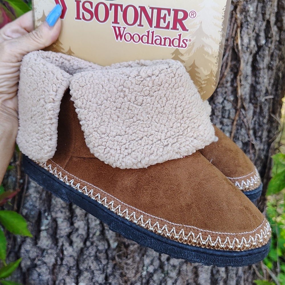 IDOTONER WOODLANDS SZ 8 1/2 -9 WOODLANDS HARD BOTTOM FLEECE LINED SLIPPERS NEW - Picture 5 of 5